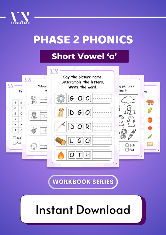 Short 'o' Phase 2 Phonics Workbook