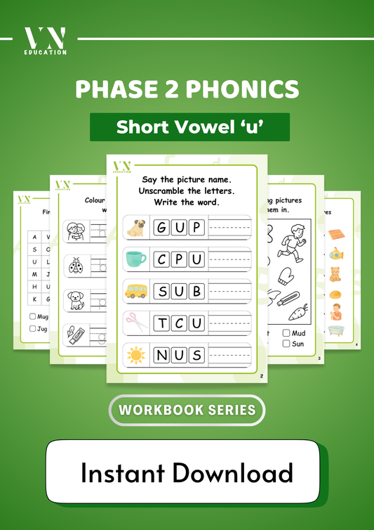 Short 'u' Phase 2 Phonics Workbook