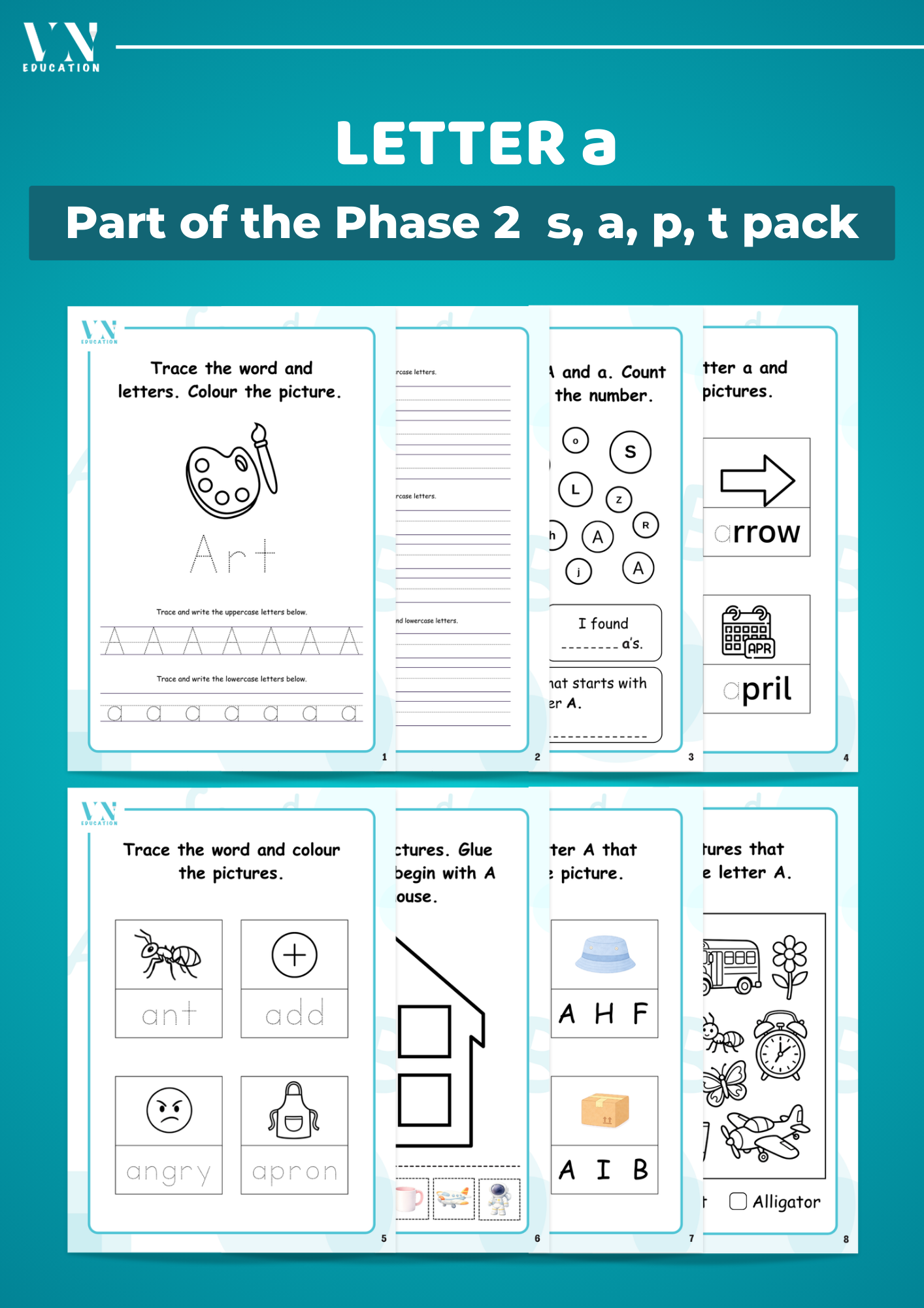 Phase 2 Phonics Workbook Bundle – Level 1 Letters S, A, T, P