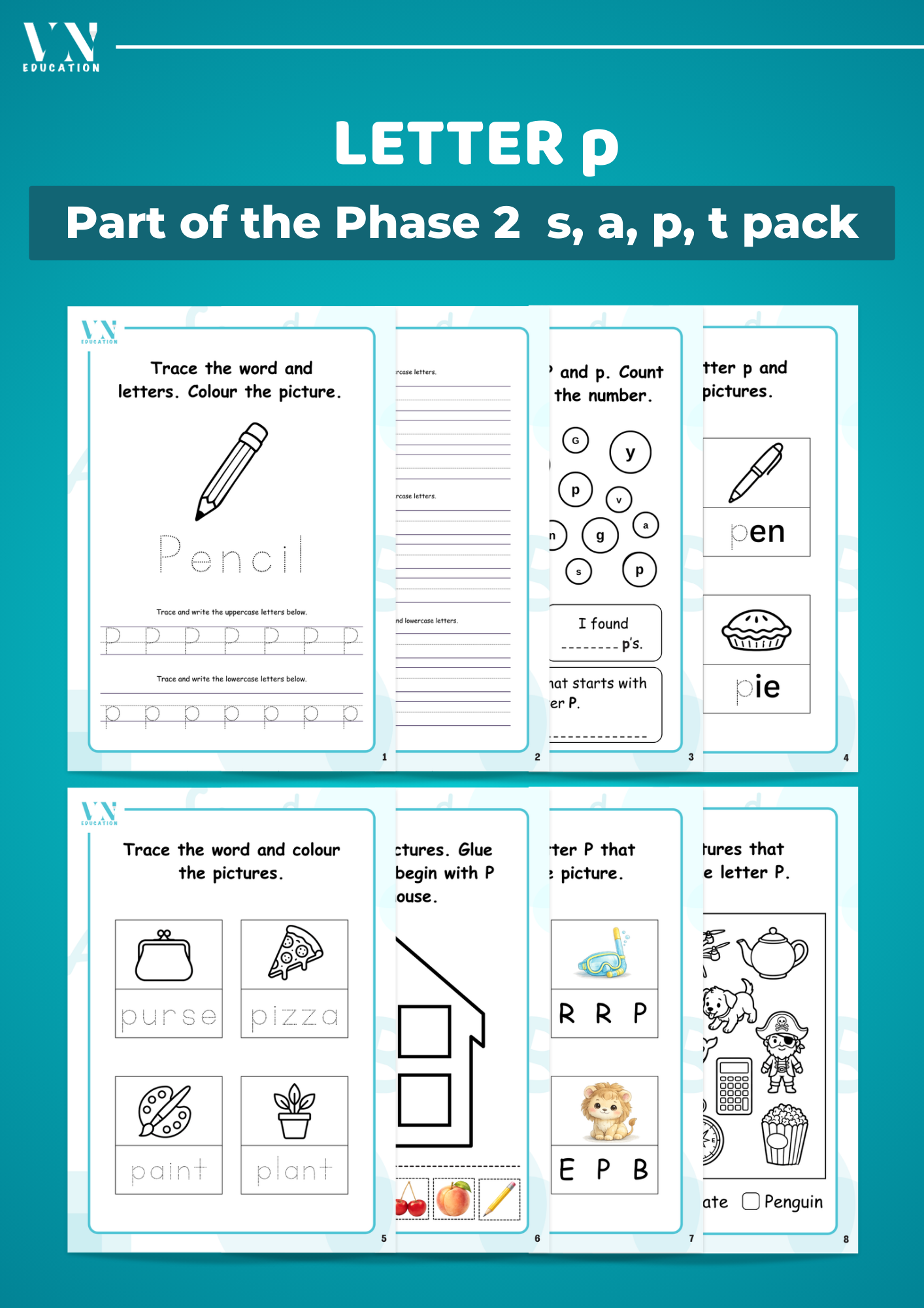 Phase 2 Phonics Workbook Bundle – Level 1 Letters S, A, T, P