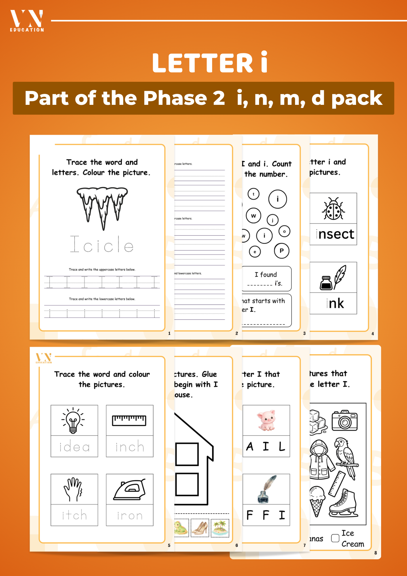 Phase 2 Phonics Workbook Bundle – Letters S, A, T, P, I, N