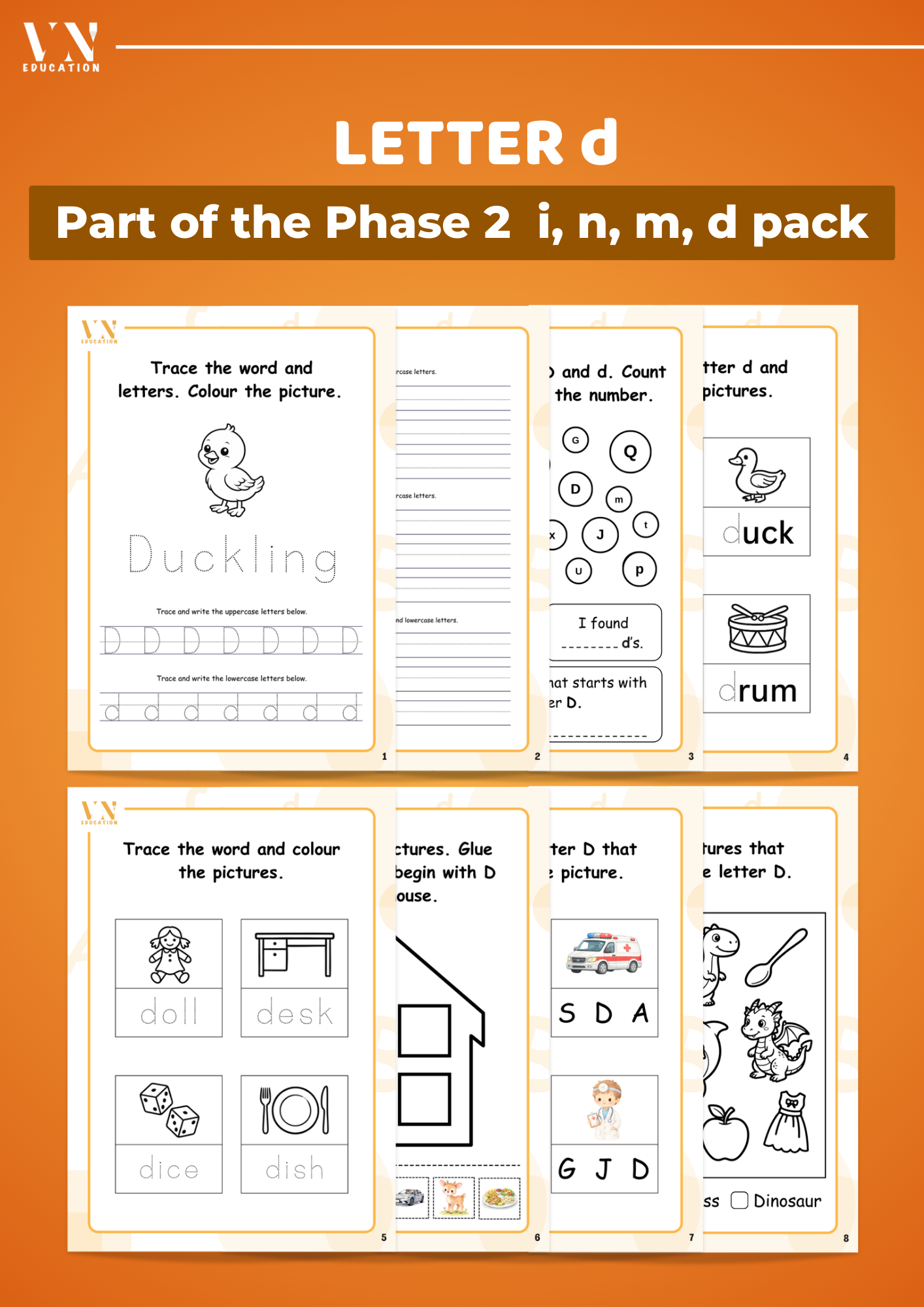 Phase 2 Phonics Workbook Bundle – Level 2 Letters I, N, M, D