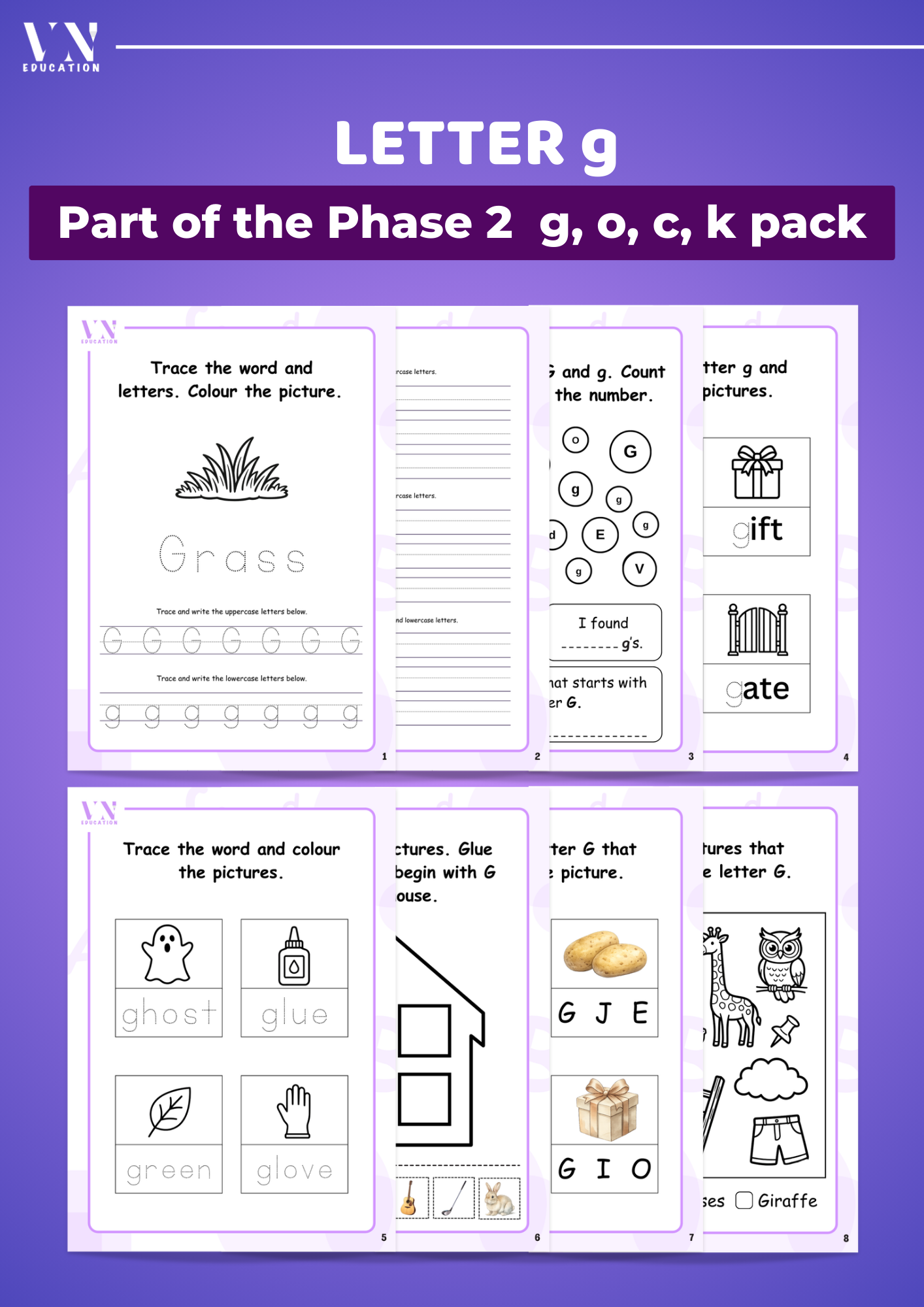 Phase 2 Phonics Workbook Bundle – Letters S, A, T, P, I, N