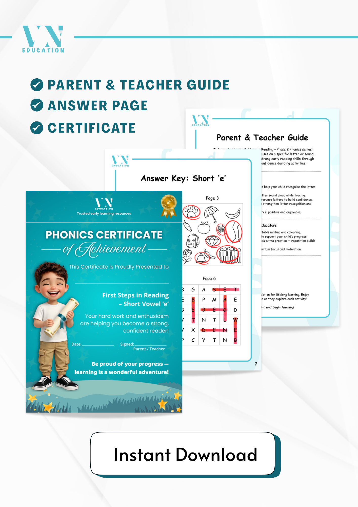 Short 'e' Phase 2 Phonics Workbook