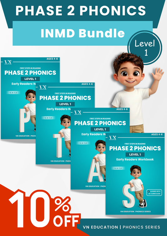 Phase 2 Phonics Workbook Bundle – Level 1 Letters S, A, T, P