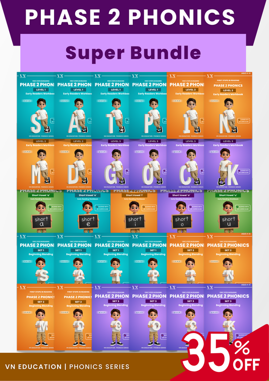 ULTIMATE PHONICS MEGA BUNDLE — Phase 2 Mini Letters + Workbooks + Short Vowels